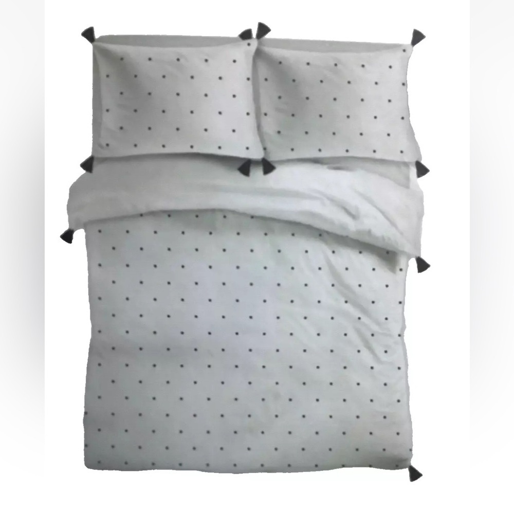 IKEA RÄVTÖREL Duvet Cover Set Queen White Black Tassel Bedding Boho Embroidered